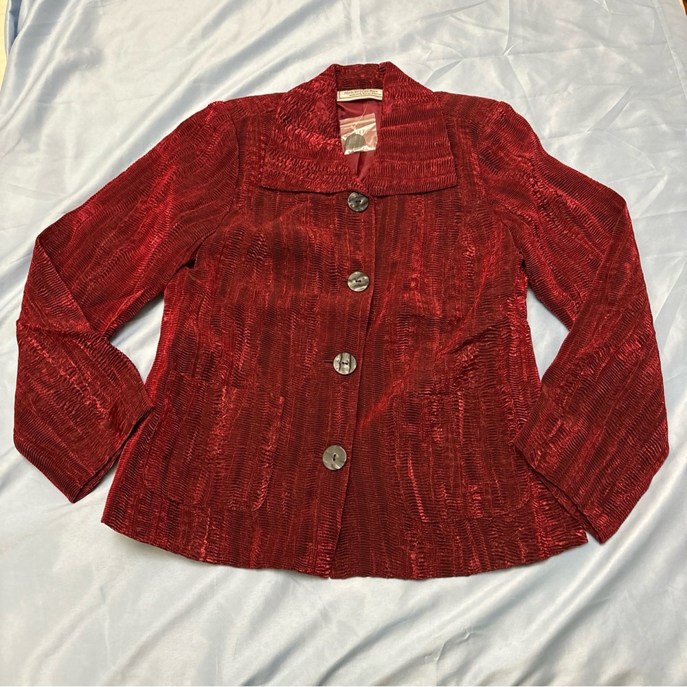 Simonton Says Ruby Red Jacket Button M Rayon Poly… - image 1